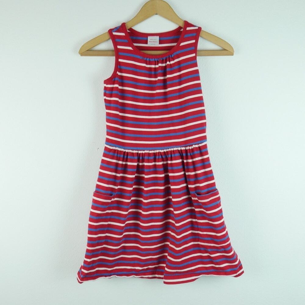 Hanna‎ Andersson Girls Dress 140cm Size 10 Red White Blue Stripe Cotton Pockets